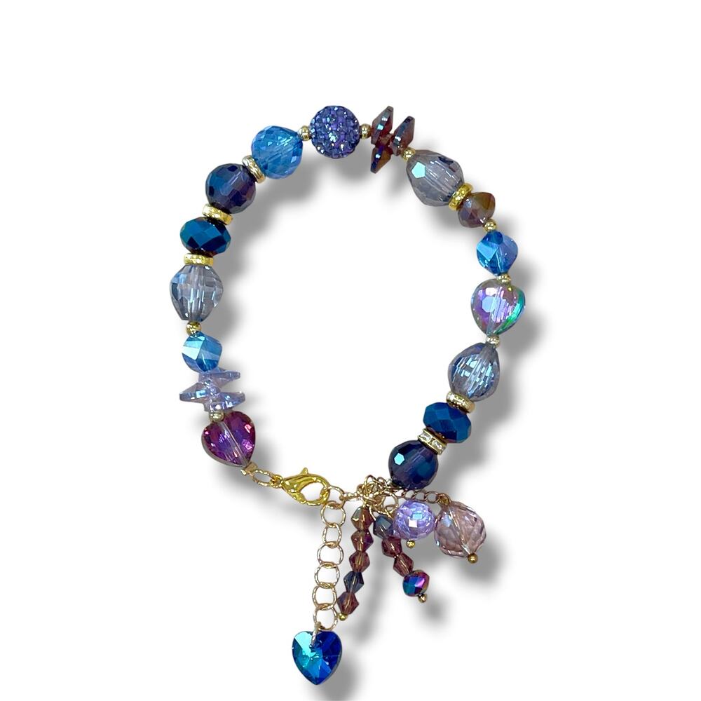 Blue Purple Swarovski Beaded Charm Bracelet